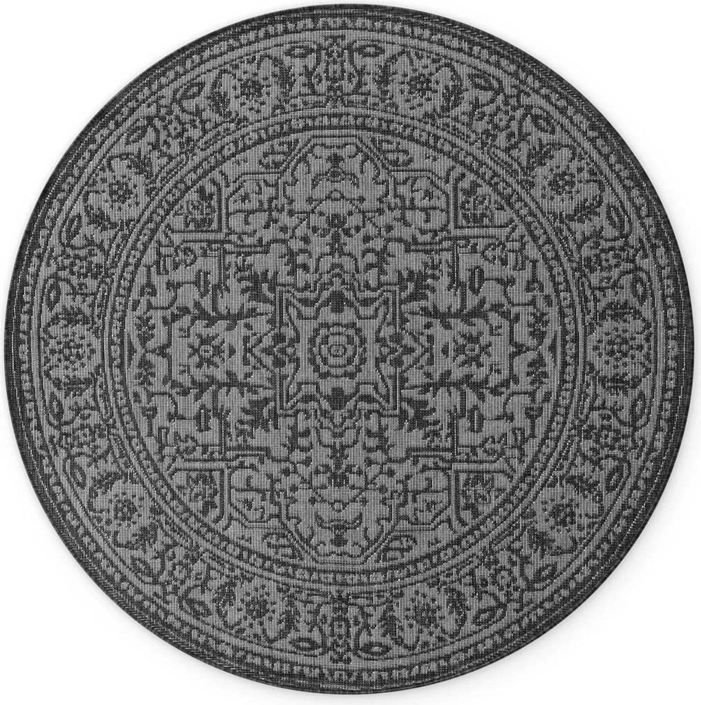 Kusový koberec Duet Kona 106248 Black/White kruh - na von aj na doma, 160x160 (priemer) kruh, čiernobiela, chodba / predsieň, NORTHRUGS