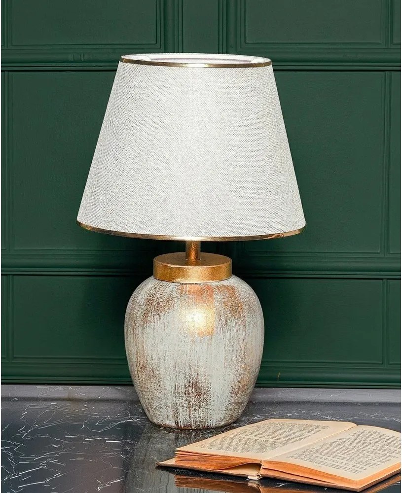 Krémovobiela/v zlatej farbe stolová lampa s textilným tienidlom (výška 47 cm) Yakamoz – Opviq lights