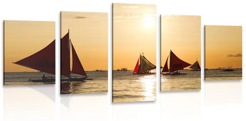 5-dielny obraz nádherný západ slnka na mori Varianta: 100x50