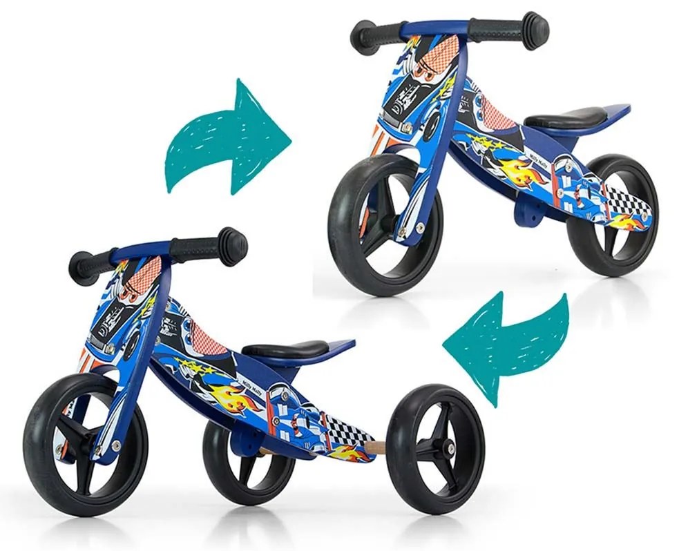 Detské multifunkčné odrážadlo bicykel 2v1 Milly Mally JAKE Blue Cars