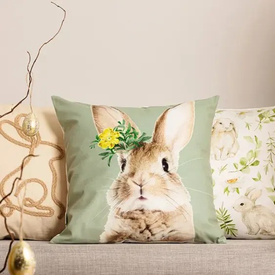 Veľkonočná obliečka na vankúš 45x45 cm – sivá s motívom zajačika, 100% polyester