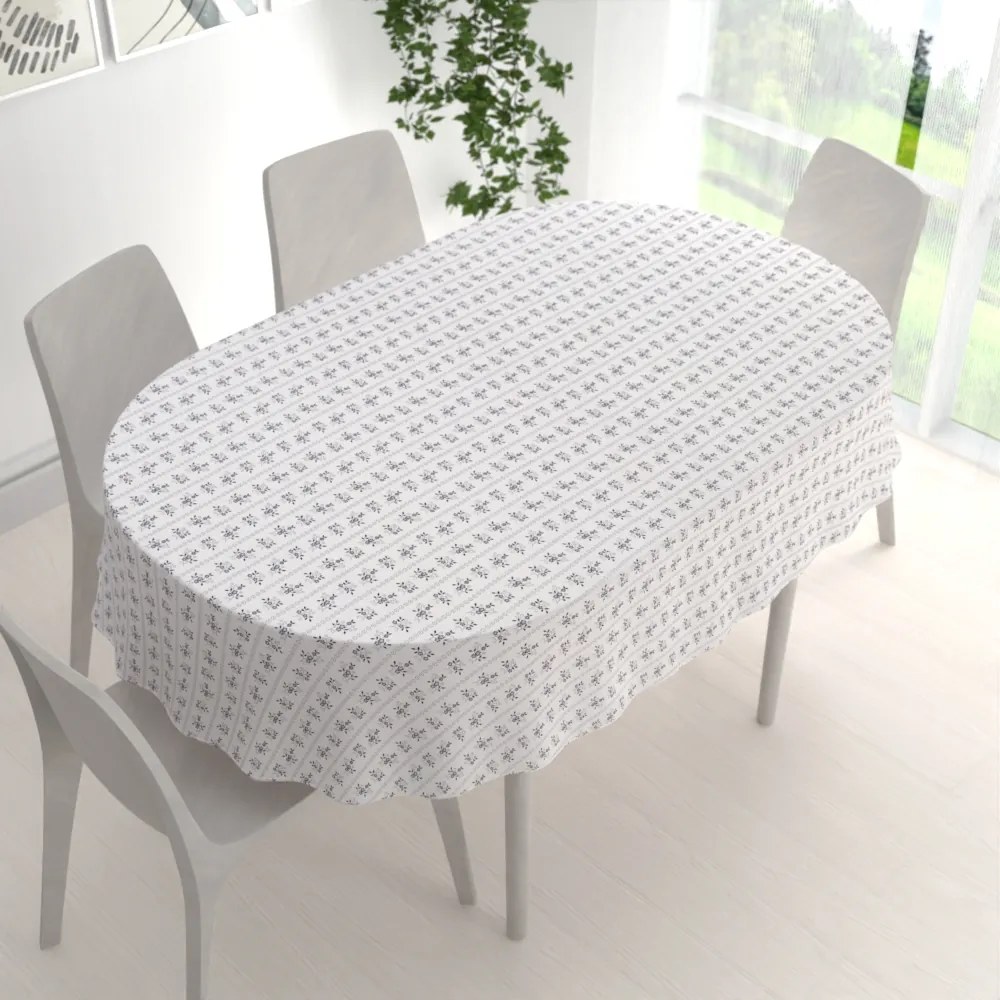 Biante Bavlnený oválny obrus Sandra SA-641 Temne modrý ľudový kvetinový vzor na bielom 140x180 cm