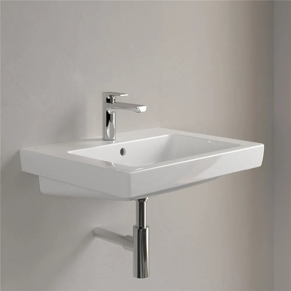 VILLEROY &amp; BOCH Subway 2.0 závesné umývadlo s otvorom (spodná strana brúsená), s prepadom, 600 x 470 mm, biela alpská, s povrchom CeramicPlus, 71136GR1