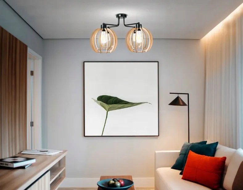 Závesná lampa DRONE 4xE27 - DREVENÁ GUĽA 2