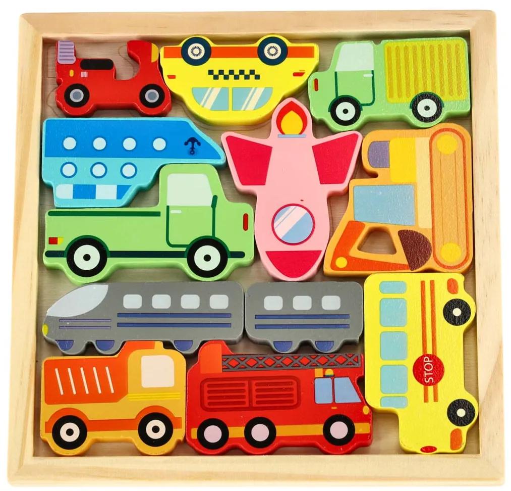 KIK Drevené puzzle zodpovedajúce tvarom vozidiel