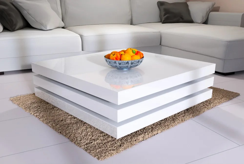 Konferenčný stolík NY – 60 x 60 cm – vysoký lesk biely