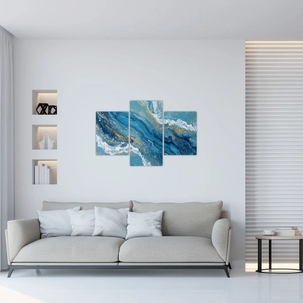 Obraz - Bledomodrý mramor so zlatom II. (90x60 cm)