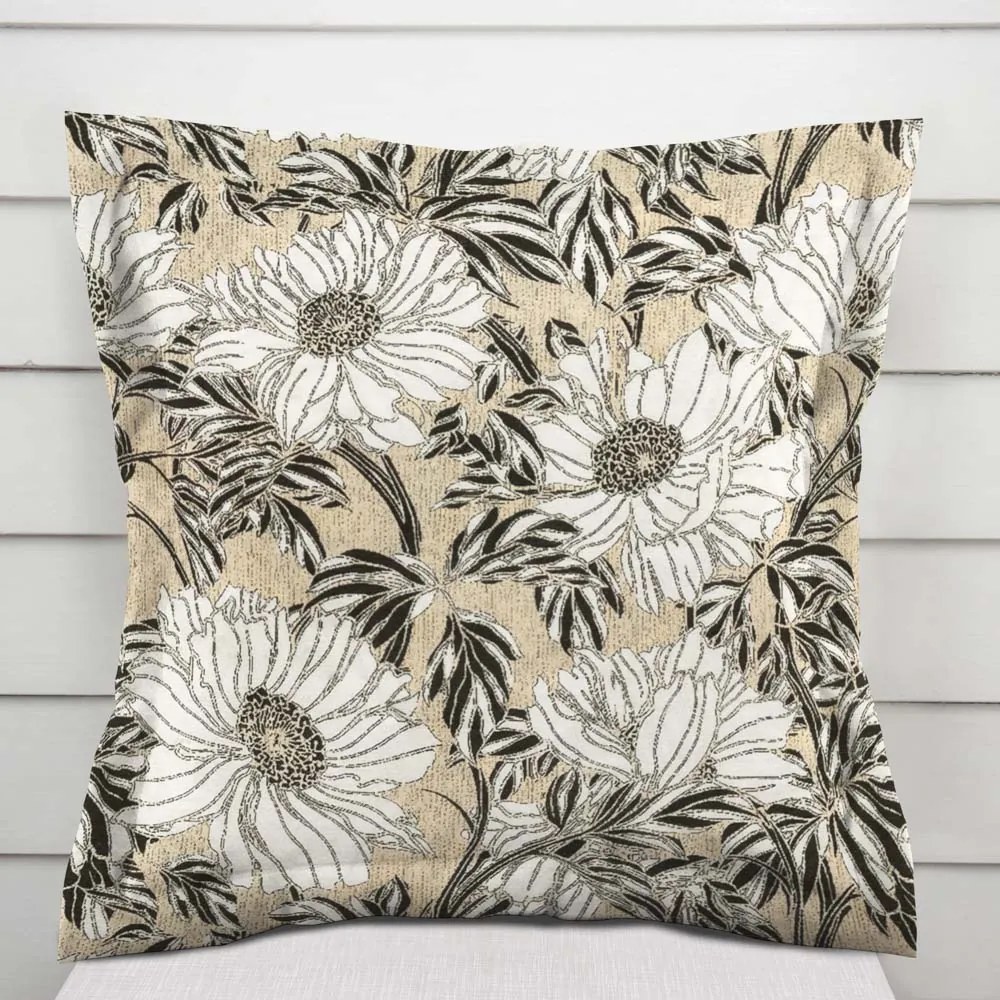 Biante Dekoračná obliečka na vankúš s lemom PML-089 Biele kvety na béžovom 45 x 45 cm