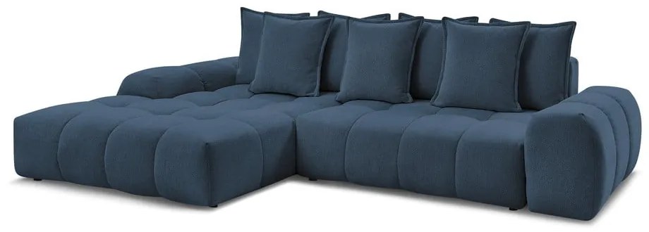 Tmavomodrá ženilková rozkladacia/s úložným priestorom rohová pohovka (ľavý roh/s leňoškou) Everest – Bobochic Paris