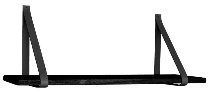 Čierna drevená polica s čiernymi koženými úchytkami House Nordic Forno, 80 x 20 cm