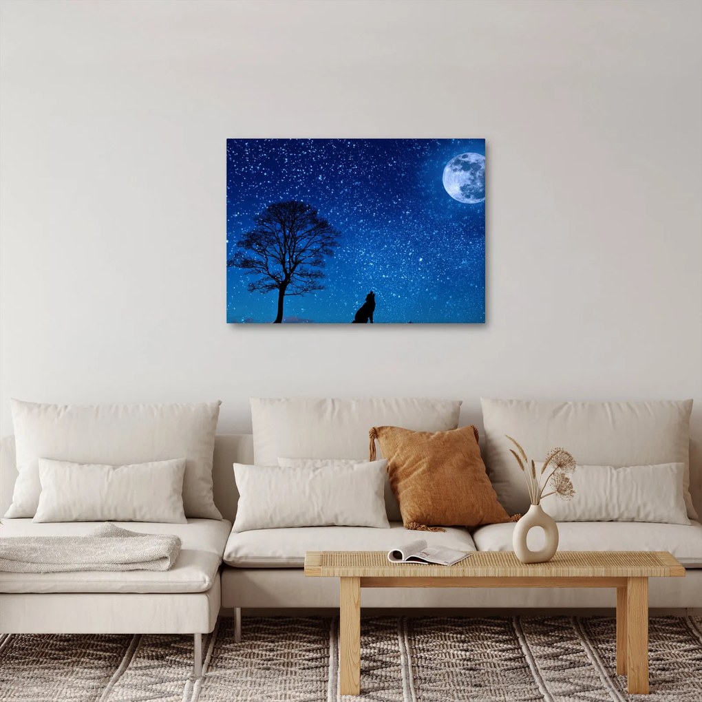 Obraz vlka vyjúci na mesiac (70x50 cm)