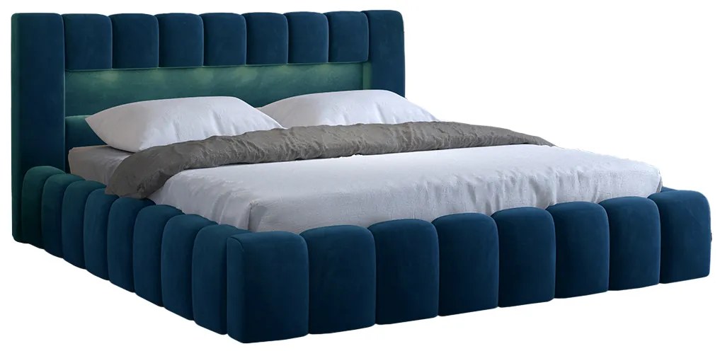 Manželská posteľ 180 cm Luxa (tmavomodrá) (s roštom, úl. priestorom a LED). Akcia -20%. Vlastná spoľahlivá doprava až k Vám domov. 1041574