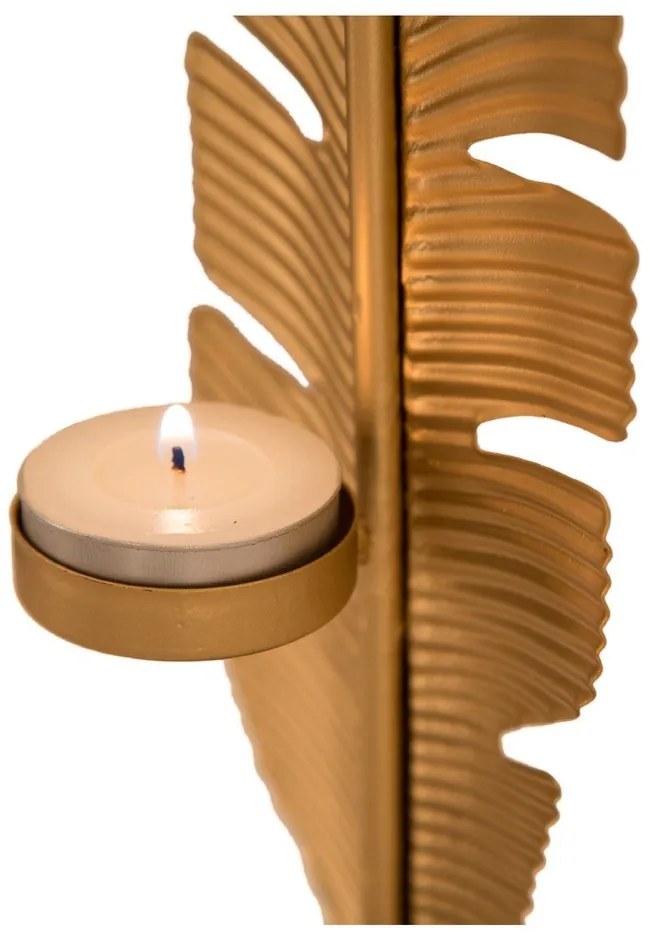 Dekoratívny svietnik v zlatej farbe Mauro Ferretti Feather, výška 34 cm