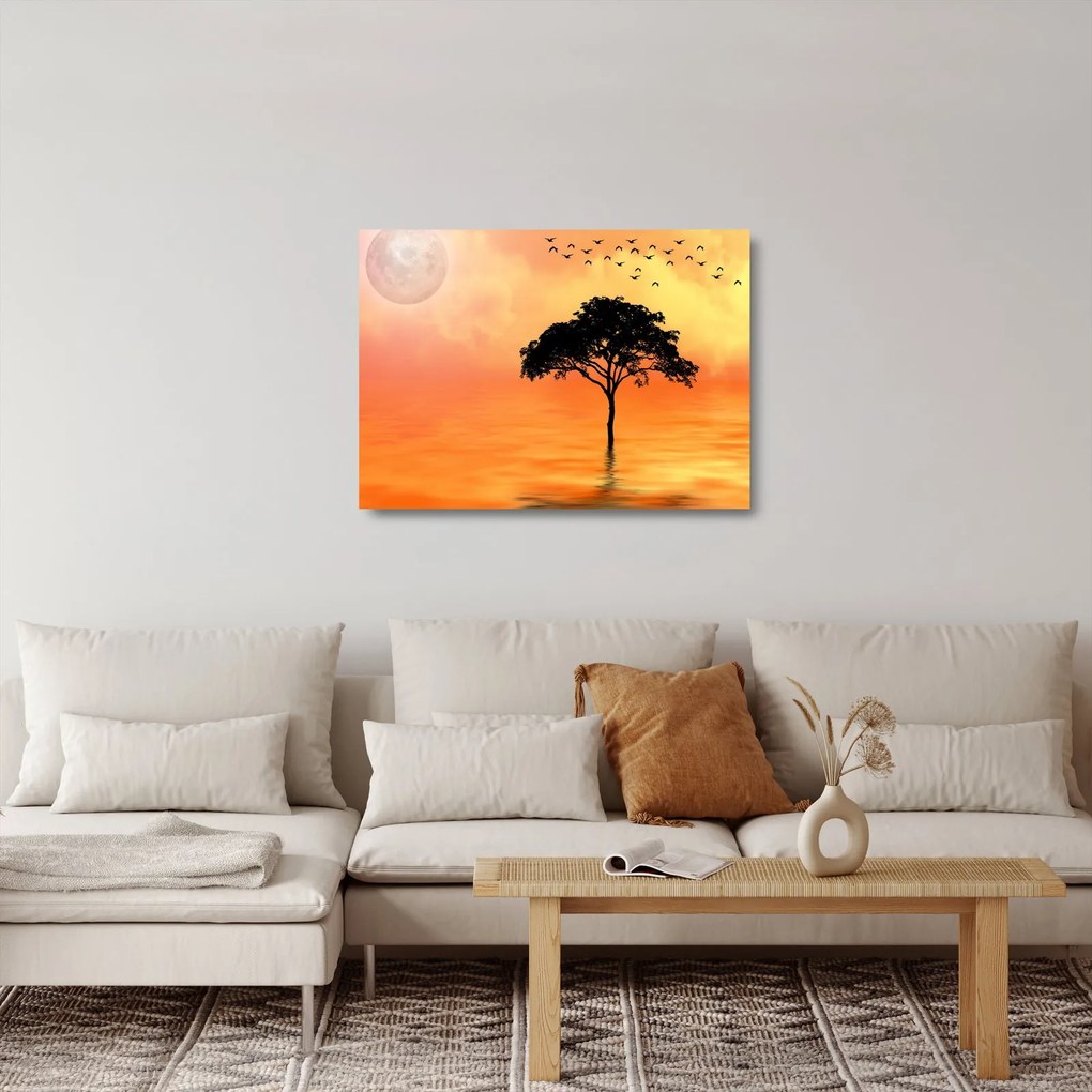 Sklenený obraz stromu pri západe slnka (70x50 cm)