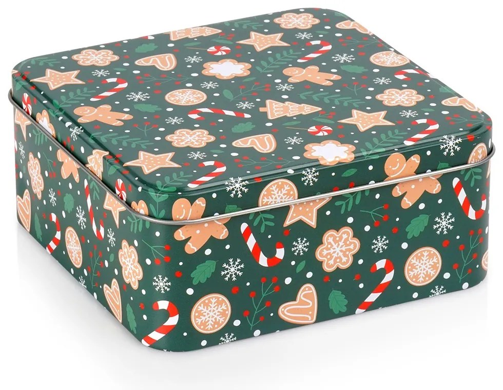VILDE Plechová dóza na cukrovinky / sušienky, vianočný motív, 15 x 15 x 6,5 cm