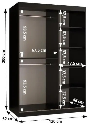 Šatníková skriňa 120 cm Riana Wa 1 120 (čierna + biela matná). Vlastná spoľahlivá doprava až k Vám domov. 1063464