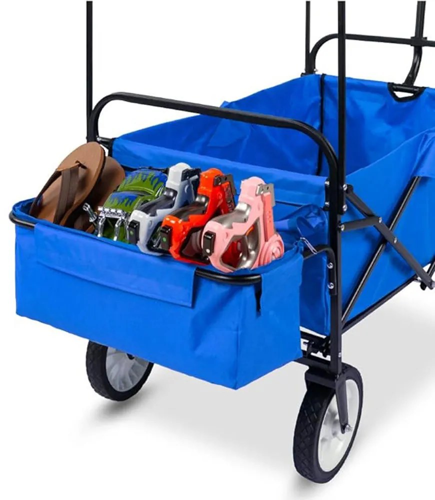 Skladací vozík so strechou, ťahací-tlačací, tmavomodrá