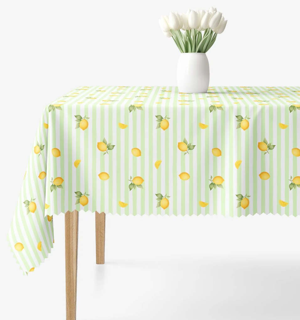 Goldea hranatý teflónový obrus - zelené prúžky s citrónmi 120 x 160 cm