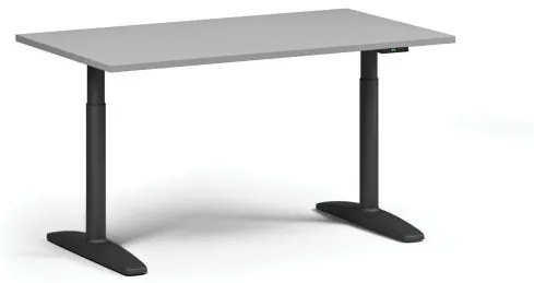 Výškovo nastaviteľný stôl OBOL, elektrický, 675-1325 mm, doska 1400x800 mm, čierna zaoblená podnož, sivá
