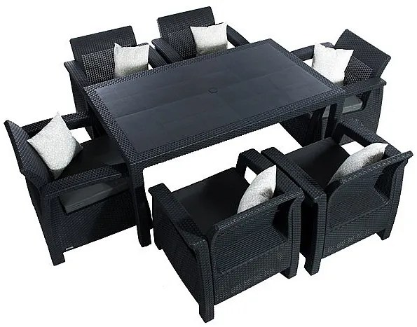 DEOKORK Záhradná ratanová zostava CORFU LOUNGE SET II. 1+6 antracit