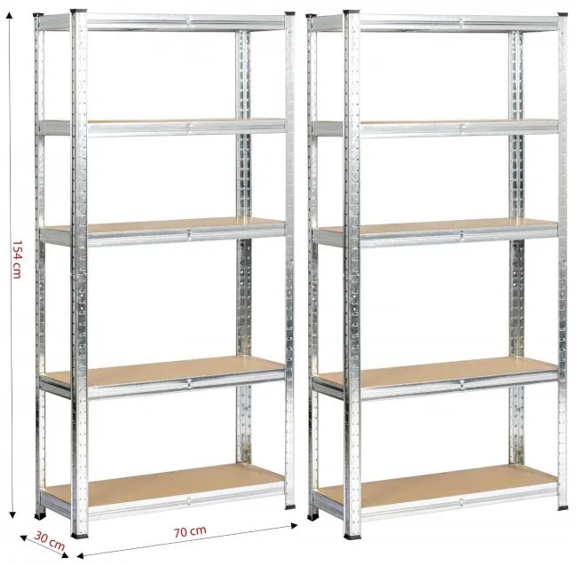 Set 2 kovových regálov 70x30x154 cm strieborný