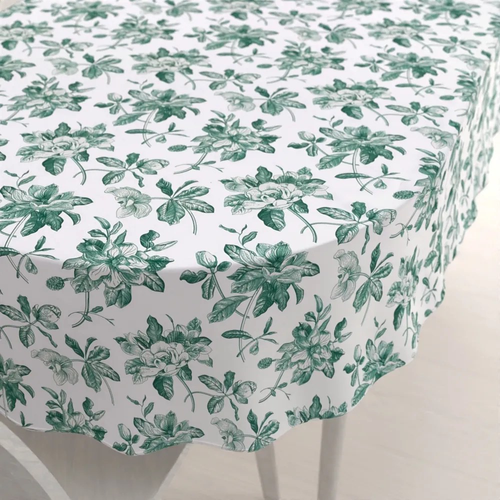 Biante Teflónový oválny obrus TF-091 Zelené kvety na bielom 50x100 cm