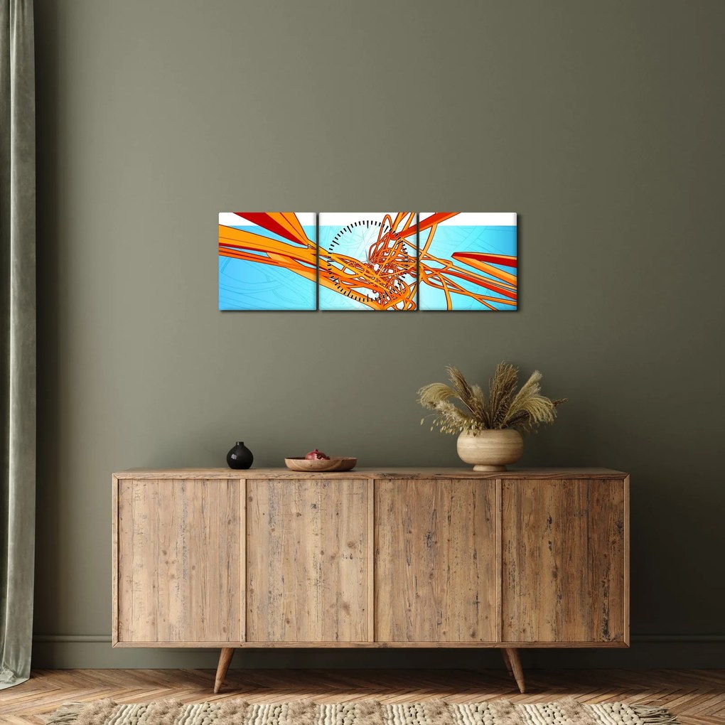 Obraz - Prepletené čiary, abstrakcie (s hodinami) (90x30 cm)