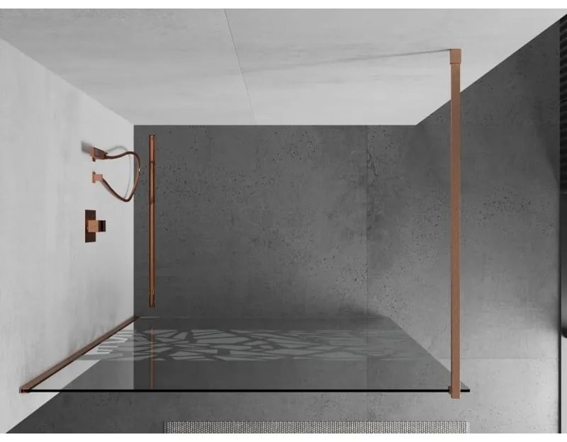 Mexen Kioto, sprchová zástena Walk-In 100 x 200 cm, 8mm číre sklo biely vzor, medený matný profil, 800-100-101-65-85