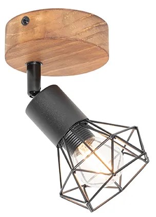 Priemyselné bodové svetlo čierne s dreveným otočným a naklápacím mechanizmom - Mosh
