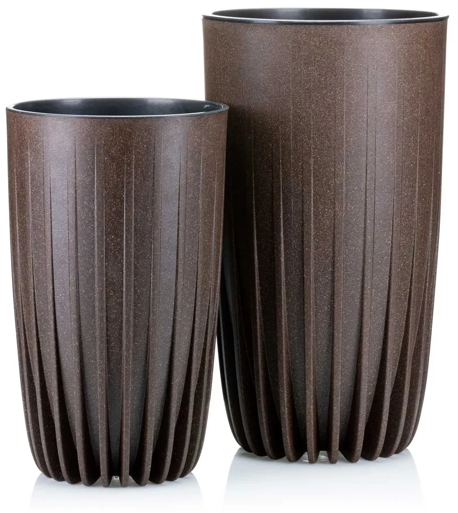 PLASTOVÝ KVETINÁČ STRIPPED ECO 42X25 CM TMAVOHNEDÁ