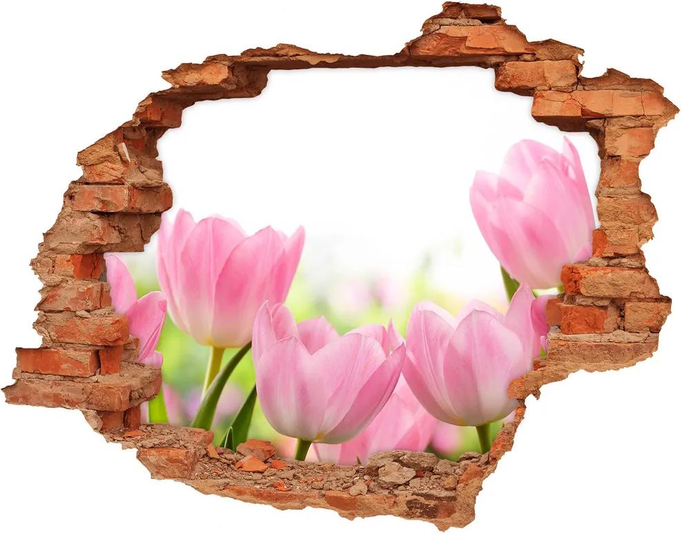 Samolepiaca diera nálepka Ružové tulipány WallHole-cegla-90x70-76412458