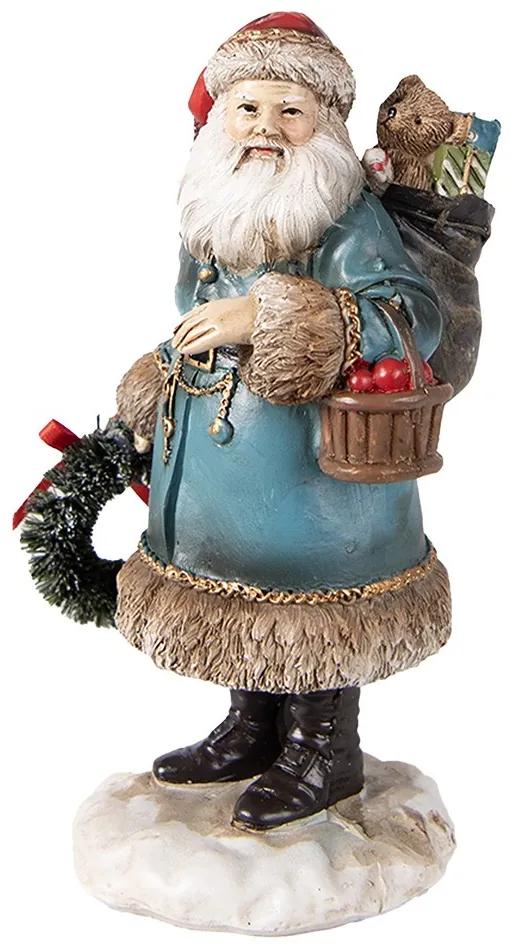 Vianočná dekorácia socha Santa v modrom s nošou - 8*7*15 cm