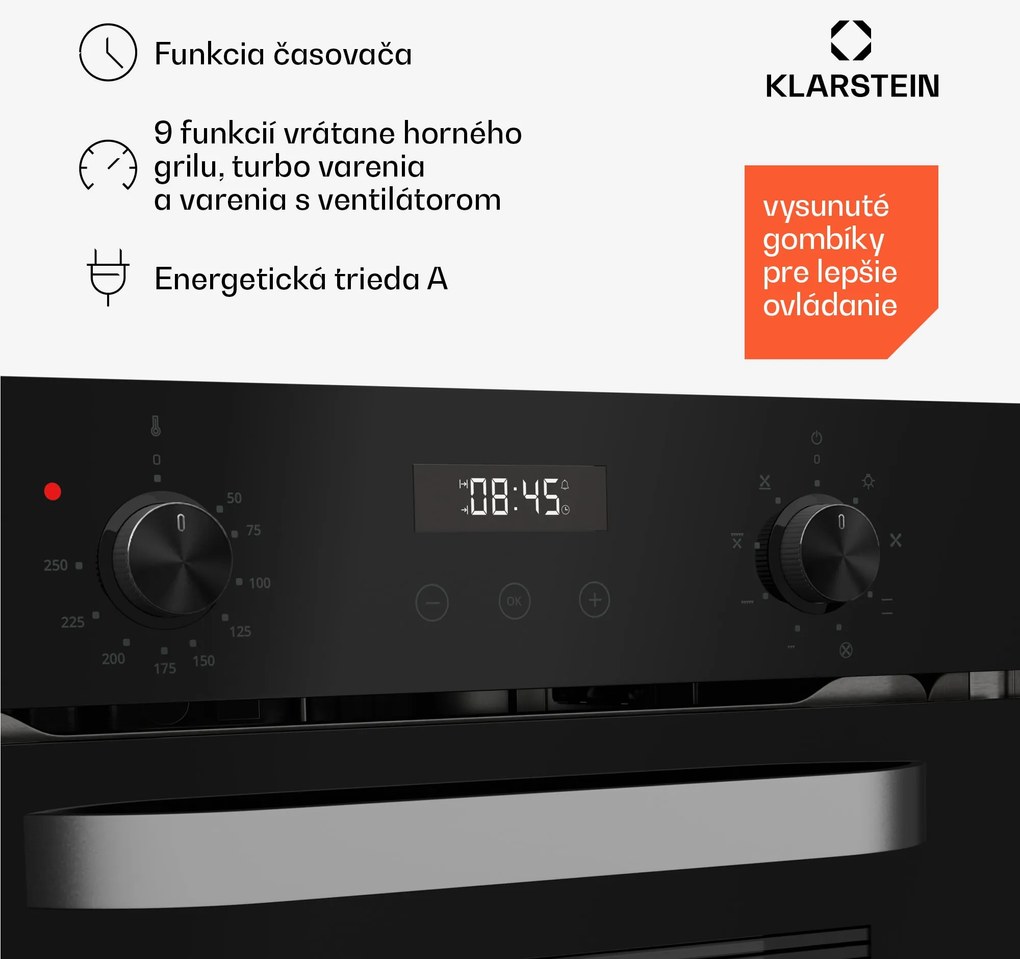 Klarstein SmartSlim rúra, Slim dizajn, 9 funkcií, objem 49 l, jednoduché čistenie, EEK A