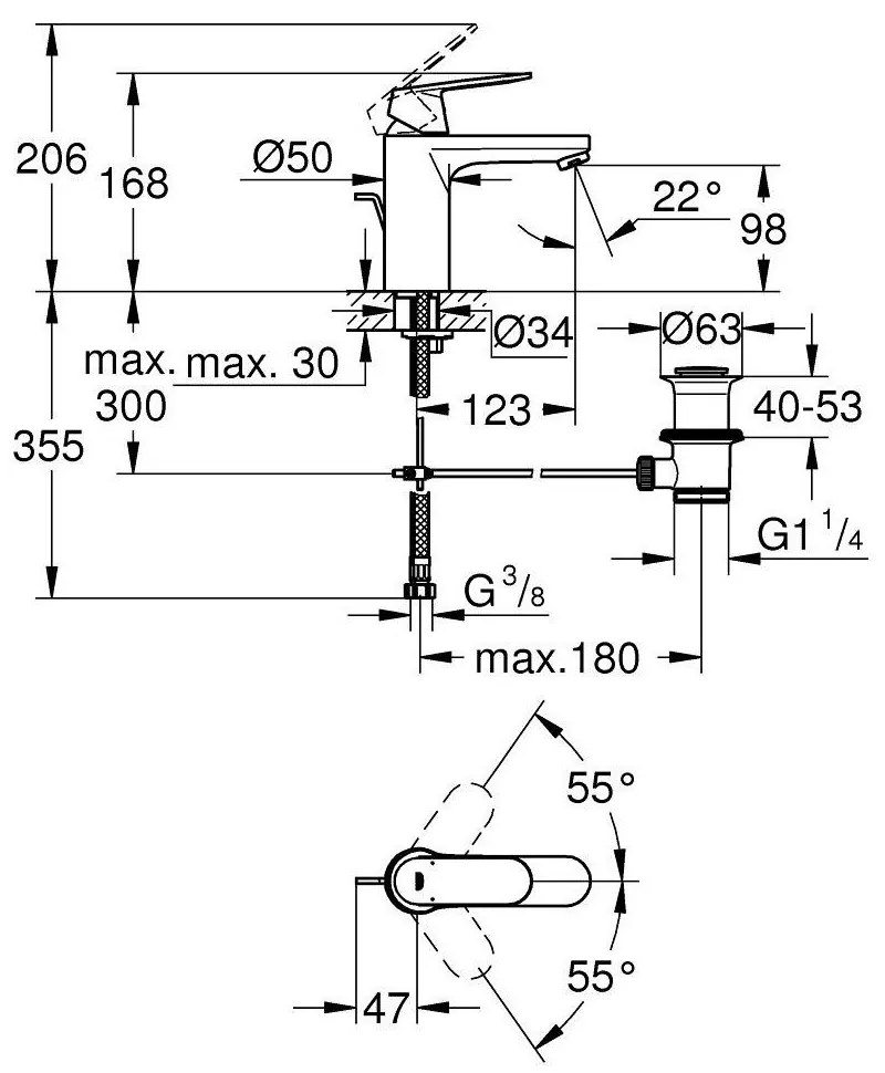 GROHE Eurosmart Cosmopolitan páková umývadlová batéria s odtokovou súpravou, veľkosť M, chróm/čierna matná, 23325KW0