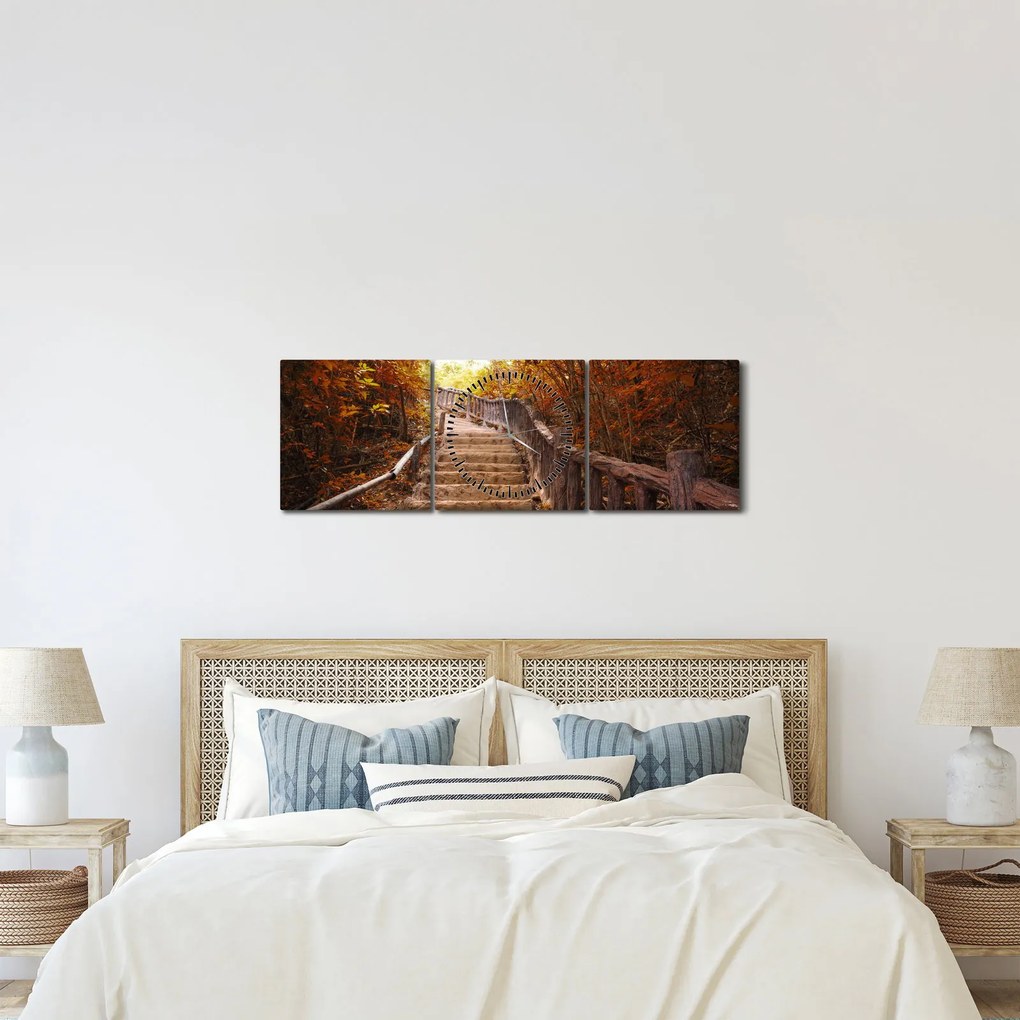Obraz - Schody v prírode na jeseň (s hodinami) (90x30 cm)
