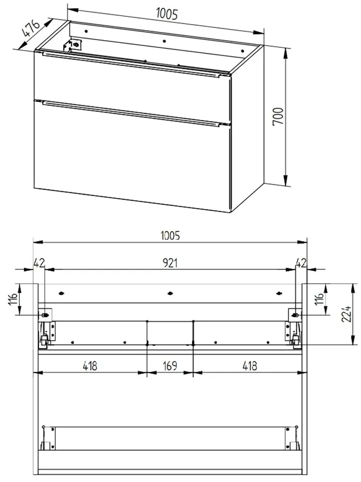 Mereo, Mereo Mailo, kúpeľňová skrinka s keramickým umývadlom 101 cm, antracit, čierne madlo, MER-CN532B
