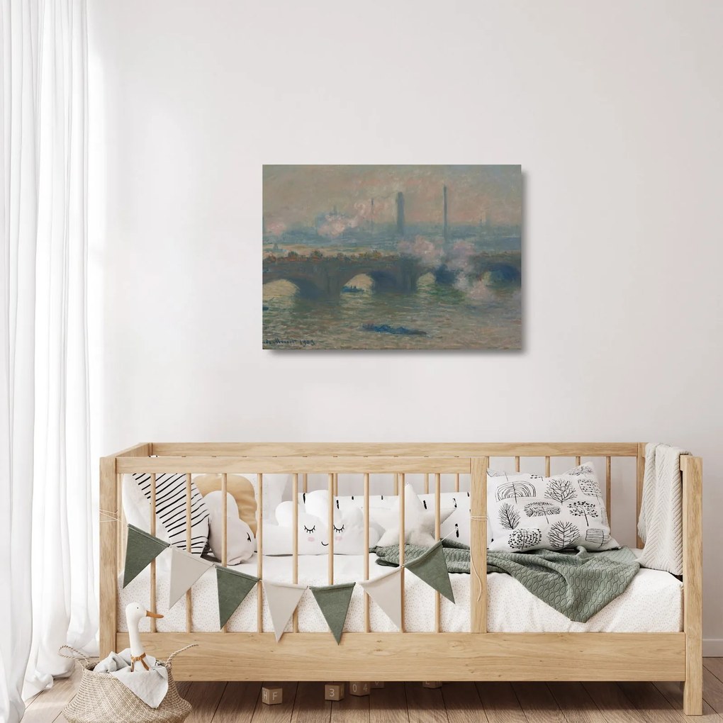 Sklenený obraz - Claude Monet, Waterloo Bridge, Gray Day, reprodukcia (70x50 cm)