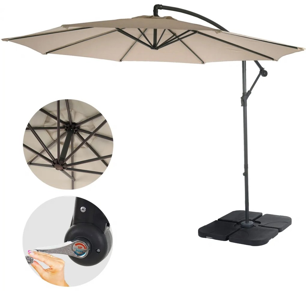 Slnečník Acerra Ø 3m polyester/oceľ - pieskovo-béžová so stojanom