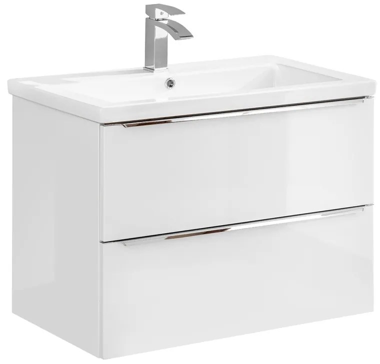 Komplet nábytku do kúpeľne s umývadlom Capri Biely lesk/Dub zlatý - 80 cm