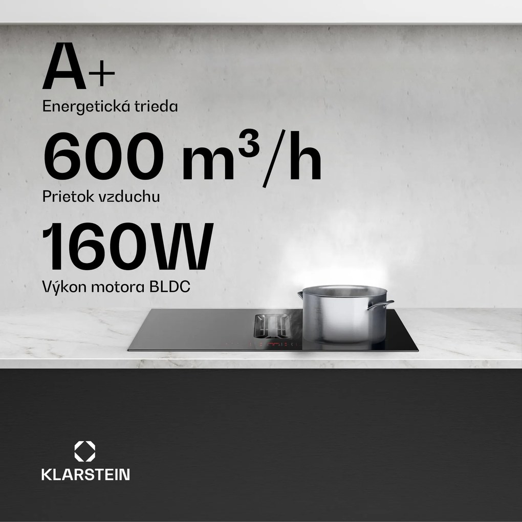 Klarstein AirJet Hybrid Down Air System, Indukčná varná doska s integrovaným digestorom, 477 m³/h, EEK A+