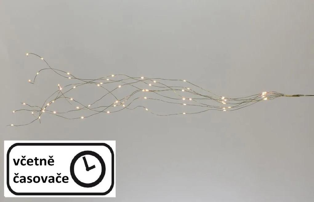 LED osvetlenie strieborný drôt - teple biely, 64 LED