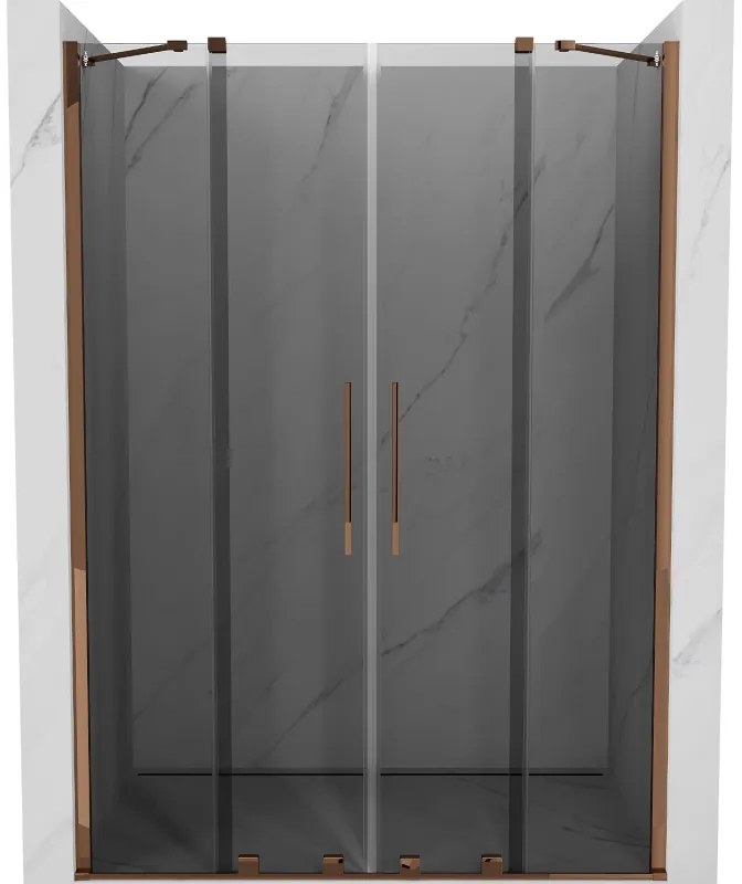 Mexen Velar Duo, posuvné sprchové dvere do otvoru 150 cm, 8mm šedé sklo, ružové zlato, 871-150-000-42-60