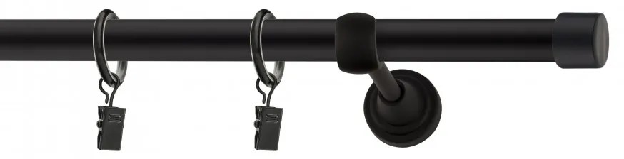 Dekorstudio Garniža jednoradová Luna čierna matná 19mm Dĺžka: 140cm, Typ uchytenia: Držiak otvorený, Typ príslušenstva: Krúžky tiché so štipcami