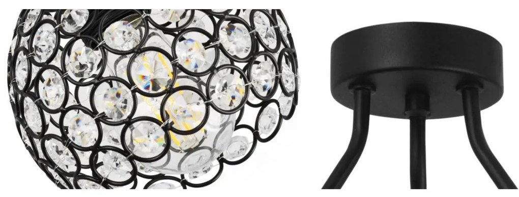 Stropné svietidlo Crystal Trio, 3x čierne krištáľové tienidlo
