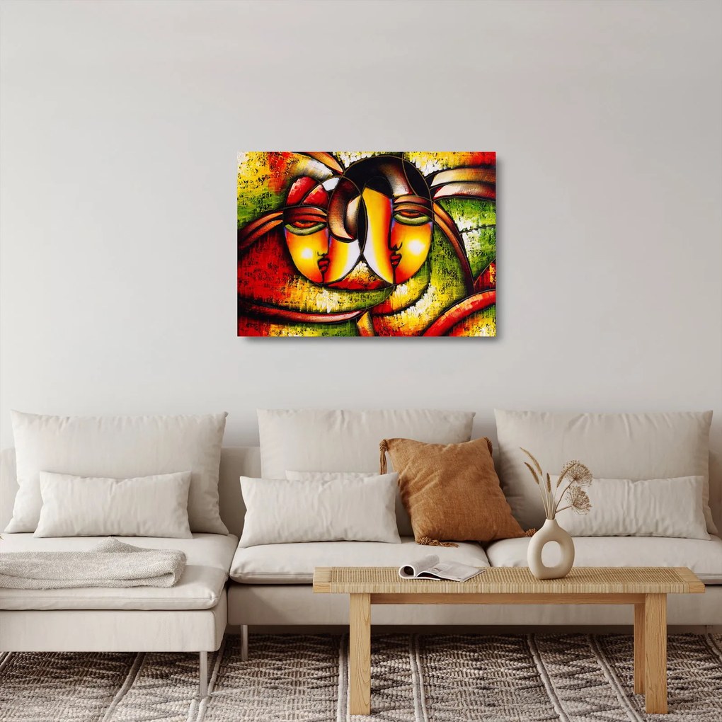 Sklenený obraz - Olejomaľba, abstraktné tváre (70x50 cm)