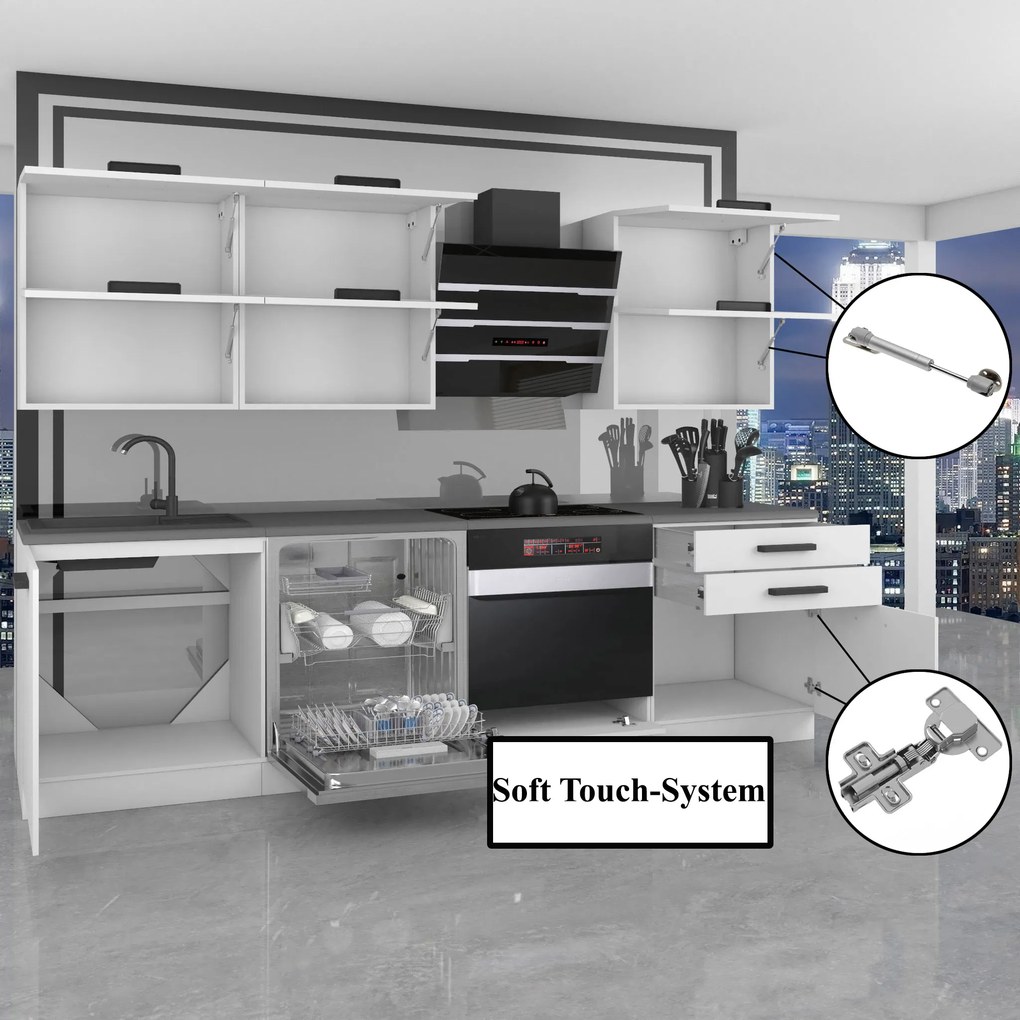 Kuchynská linka Belini Premium Full Version 240 cm šedý mat s pracovnou doskou SANDY