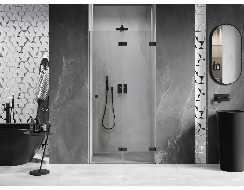 Mexen, Mexen Lunar-F pravé skladacie sprchové dvere 65 cm, priehľadné, čierne - 836-065-000-70-00-P