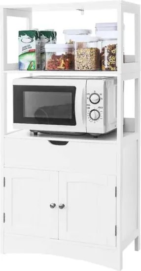 Veľká skrinka so zásuvkou, 2 otvorenými policami a dvojitými dvierkami, biela