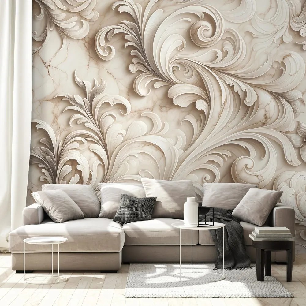 Tapeta elegantné béžové ornamenty na mramore