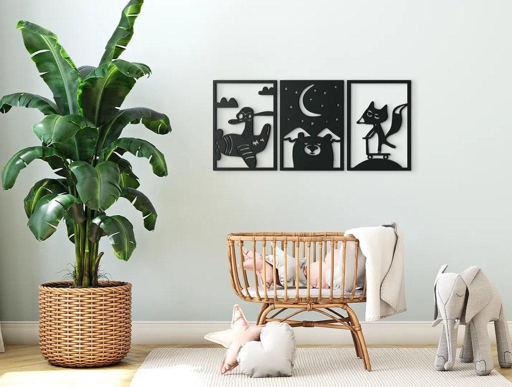 drevko 3-dielny detský obraz Rozprávková ríša Rozmer obrazu: 30 x 65 cm, Farba dekorácie: Čierna
